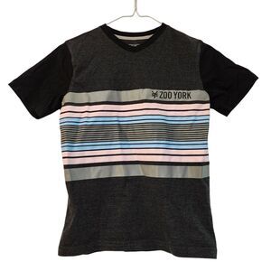 Zoo York Boys Striped Tee - Gray, Pink & Blue - Size M 10-12